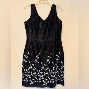 Elegant Black Dress with White Embroidery